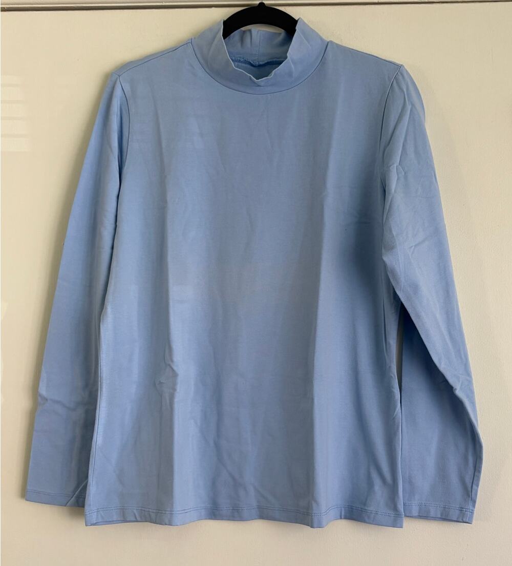 Denim & Co Essentials Baby Blue Mock Neck Long Sleeve Top Size Medium